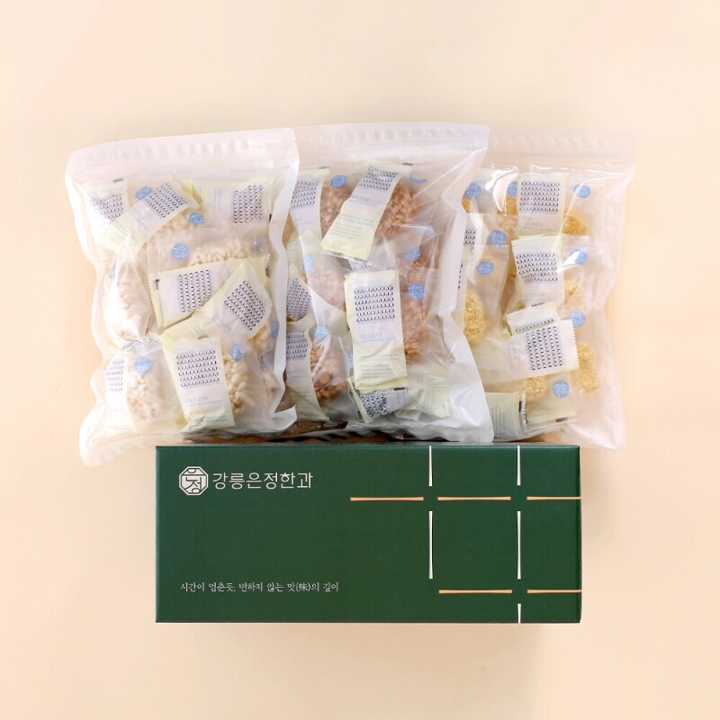 강원더몰,강릉은정한과 한입과줄 600g(200gX3봉) (전통 유과 조청 과즐 답례품 명절 설날 추석 단체선물)