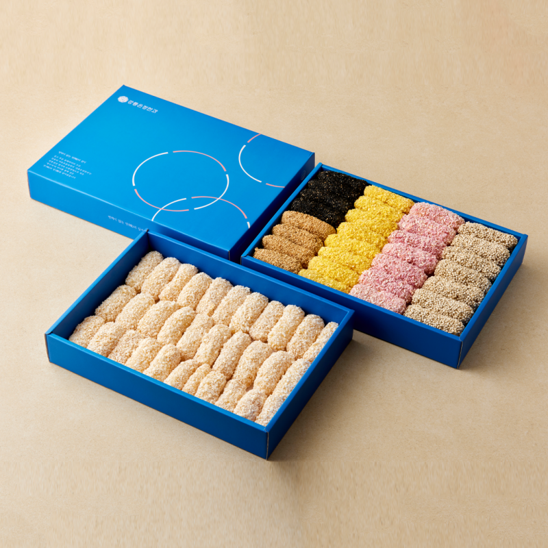 강원더몰,강릉은정한과 강정화 2단 선물세트+보자기 포장 (수제 유과 전통 한과 답례품 명절 설날 추석선물)