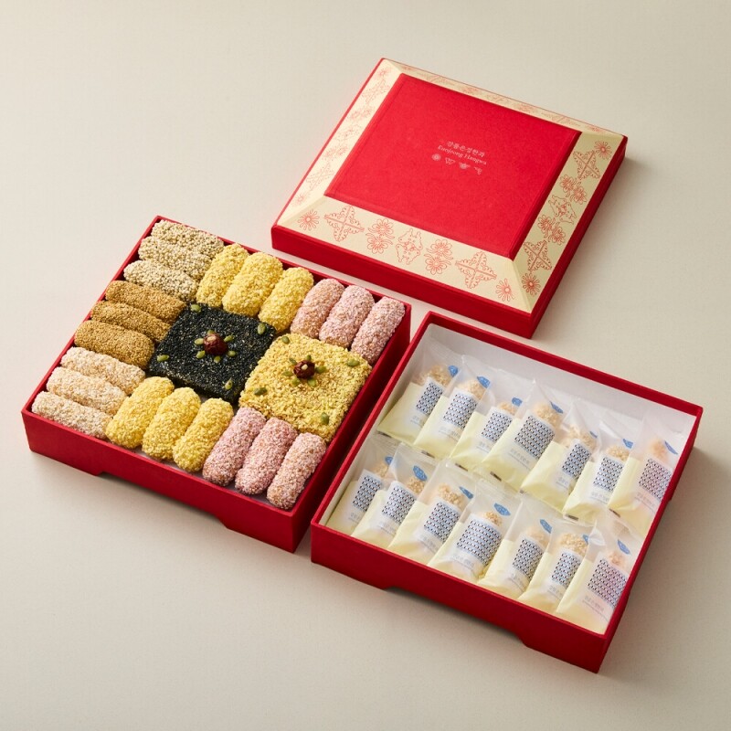 강릉몰,강릉은정한과 한지1호 2단 선물세트+보자기 (전통 유과 수제 한과 답례품 명절 설날 추석선물)