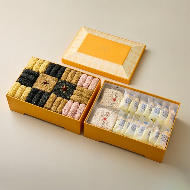 강원더몰,강릉은정한과 한지3호 4단 선물세트+보자기 (전통 유과 수제 한과 답례품 명절 설날 추석선물)